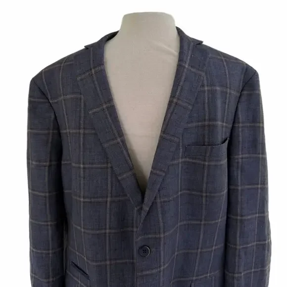 Tallia Linen Blazer Mens 46L Window Pane Sport Coat Suit Jacket Preppy Lined